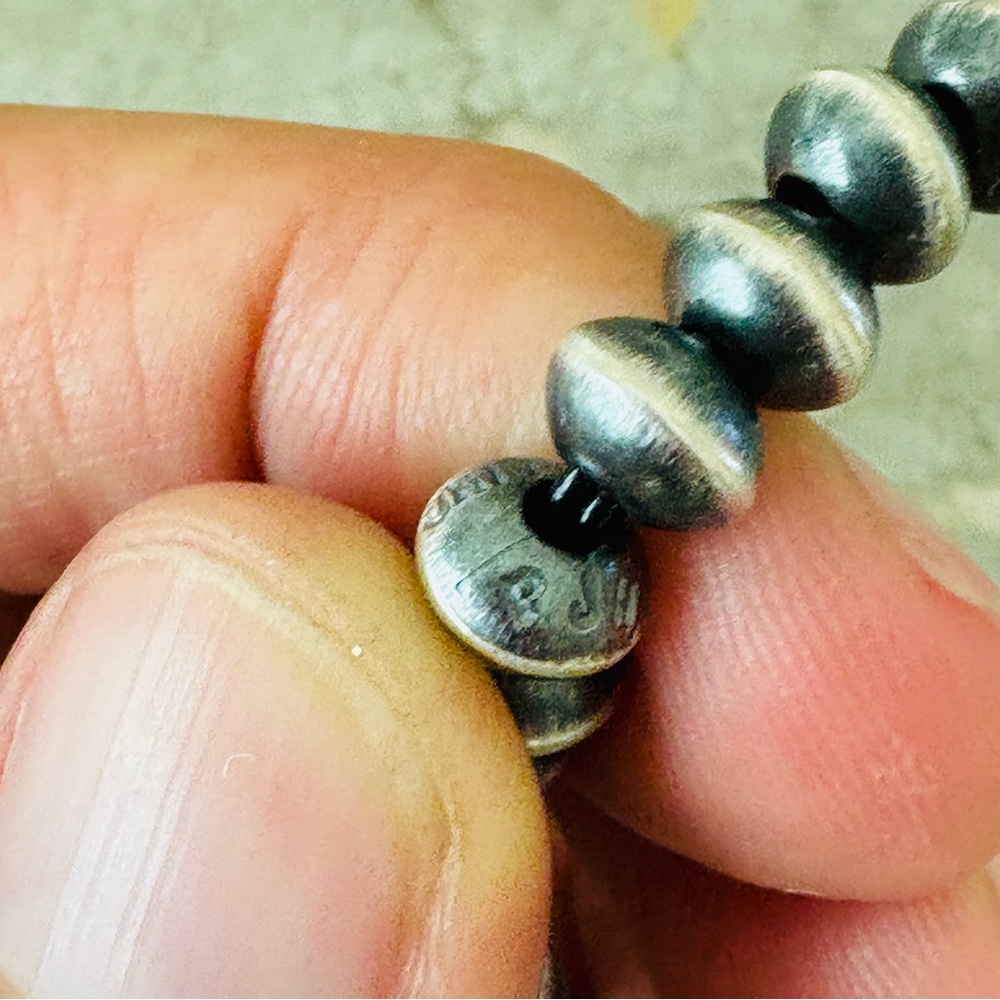 SOLD ♥️ Navajo ♥️ Preston Haley Sterling Silver 6mm Handmade Pearls Bracelet - Picture 7 of 11